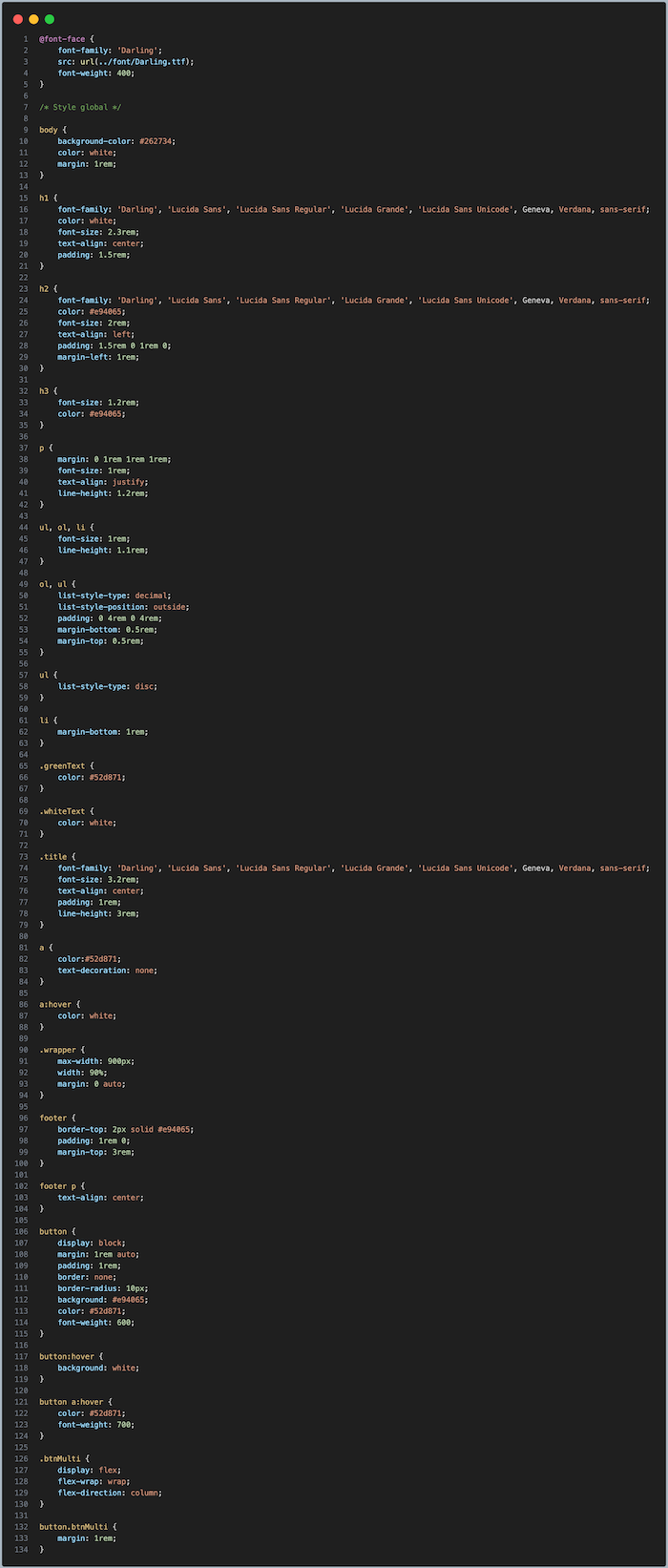 capture du code css global